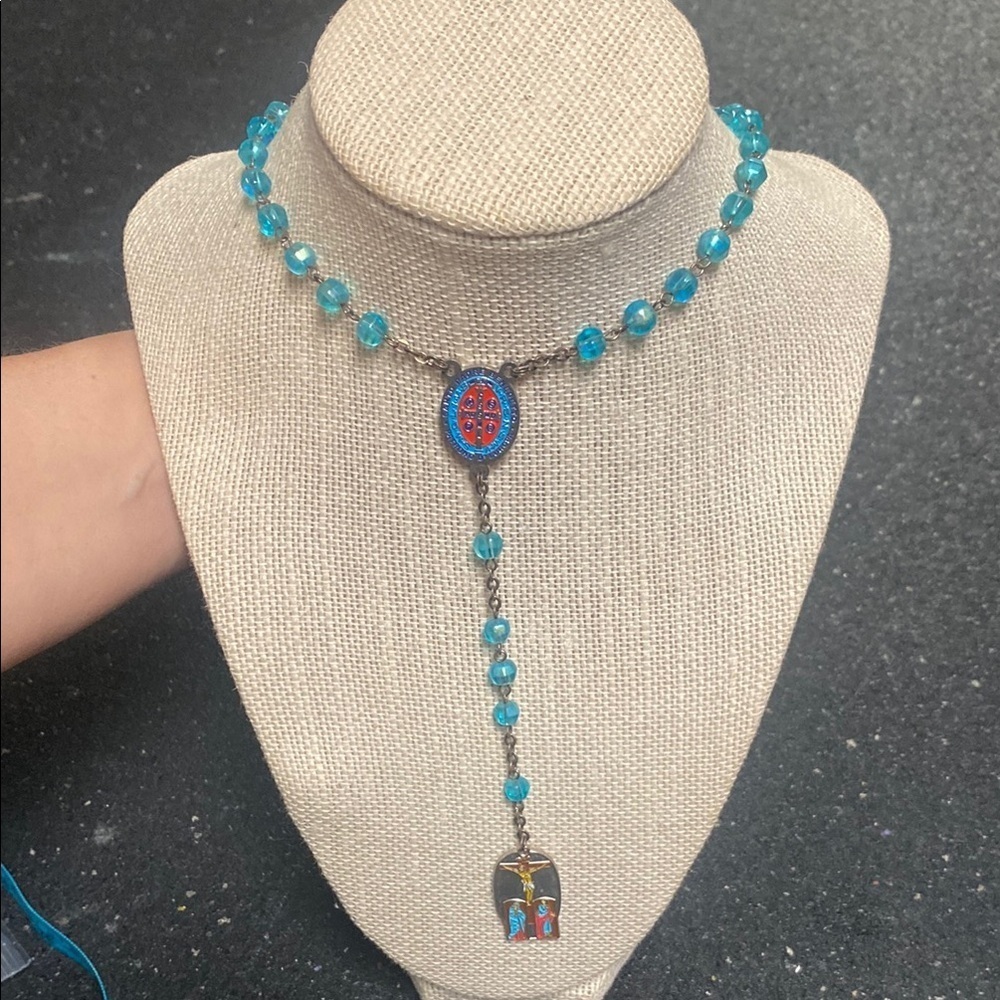 Rosary Blue Beaded Necklace with Pendant